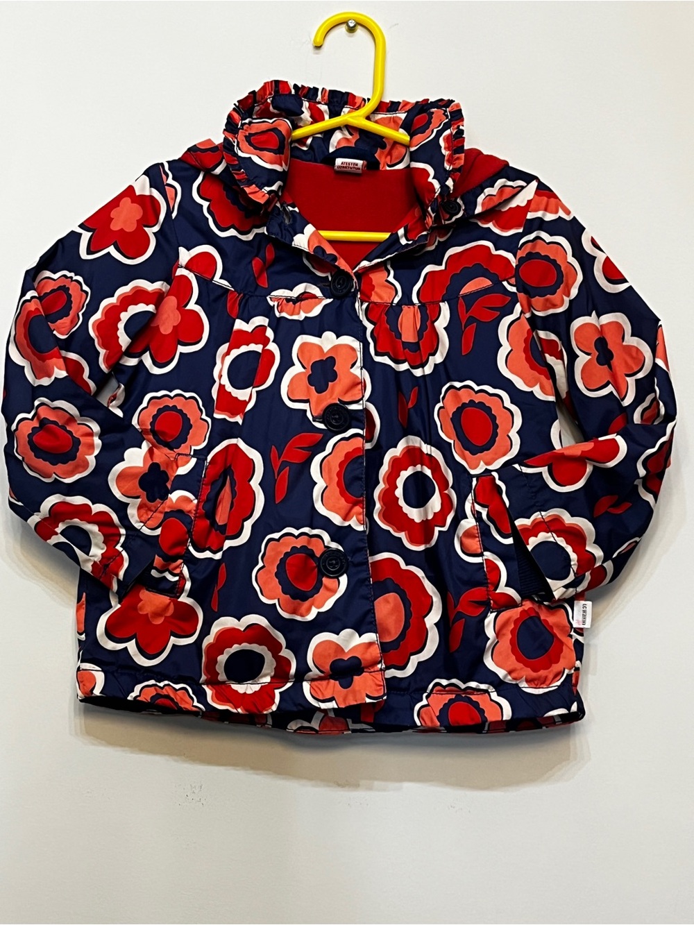 EUC - Girls' Floral Puffer Jacket - Navy & Red Size : 2T - 3T